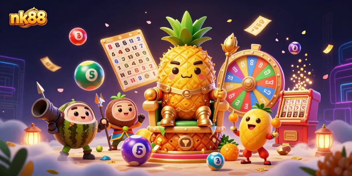 Experience nk88 with vibrant characters and dynamic lottery elements in this Asian casino artwork.