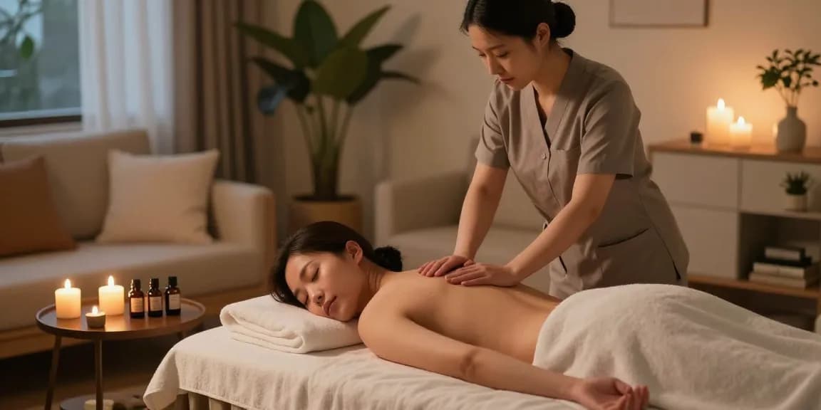 Expert 종로출장마사지 therapy session in a serene home setting with warm candlelight and soothing atmosphere.