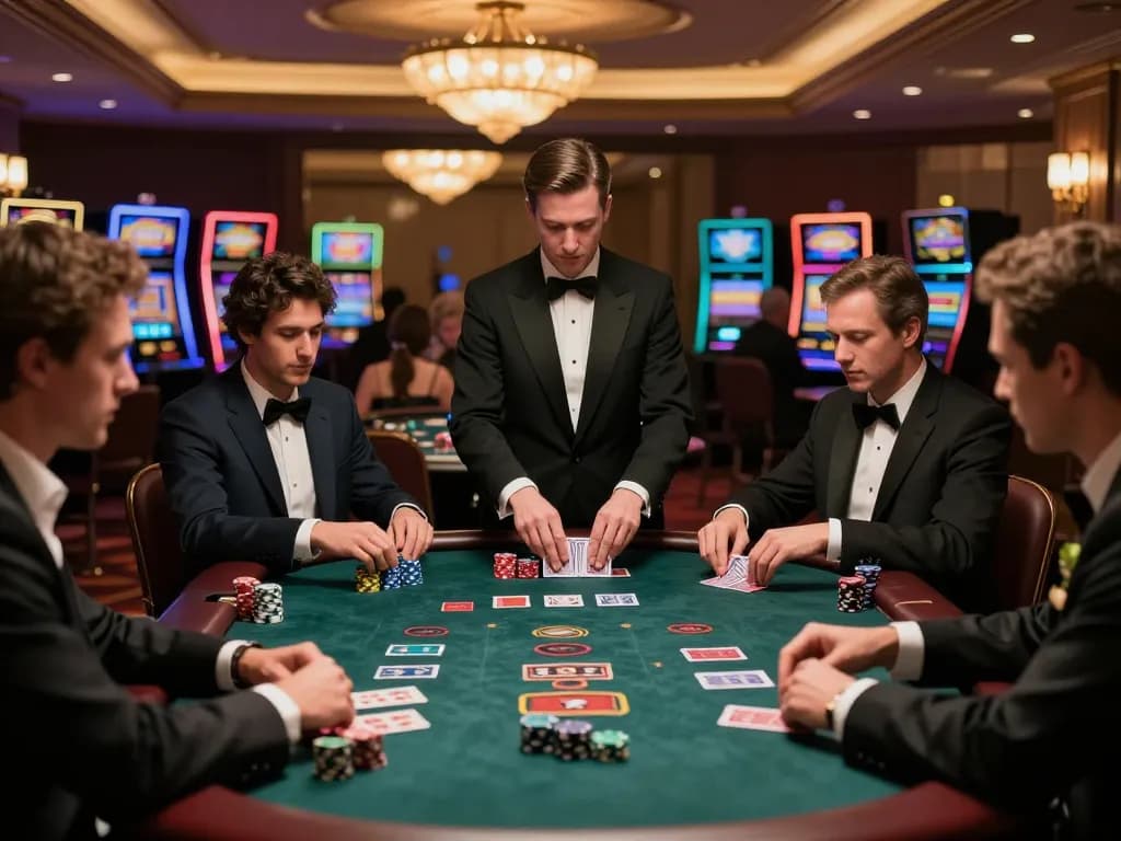 Players strategizing at a blackjack table in a luxurious casino, showcasing nohu gaming excitement and elegance