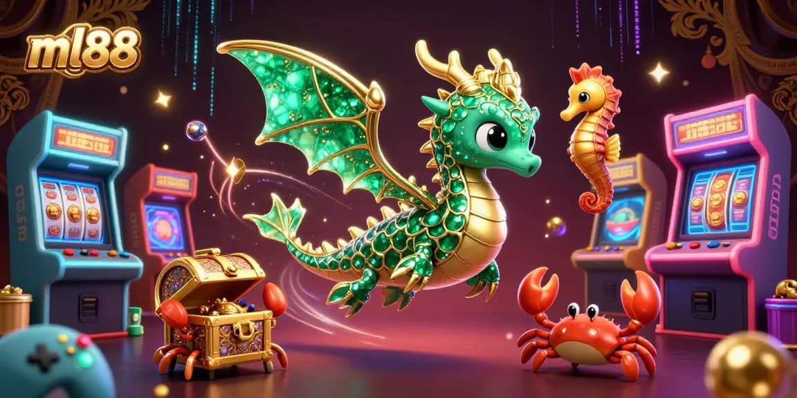 Experience the excitement of ml88 with vibrant illustrations of casino elements, slot machines, and dynamic characters