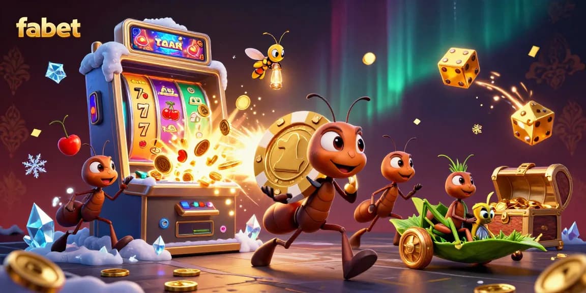 Join the fabet fun with cartoon ants, poker chips, and slot explosions in an exciting casino heist!