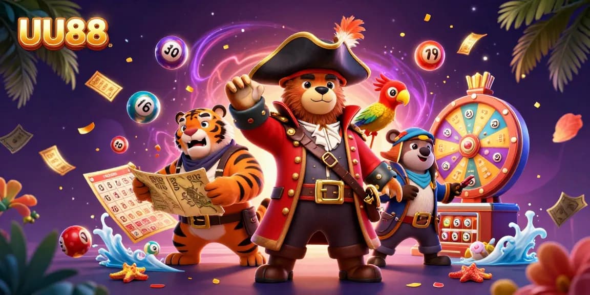 Engage with thrilling online gaming at UU88 featuring dynamic lottery elements and vibrant characters.