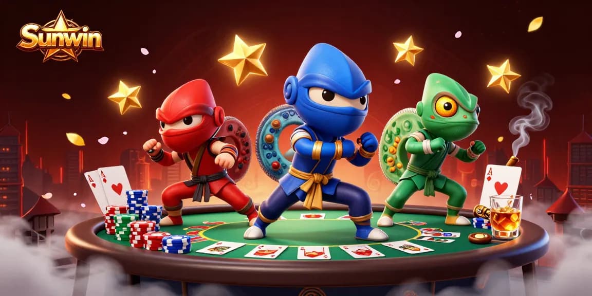 Engage in thrilling gameplay at Sunwin with ninja chameleons and colorful poker elements.