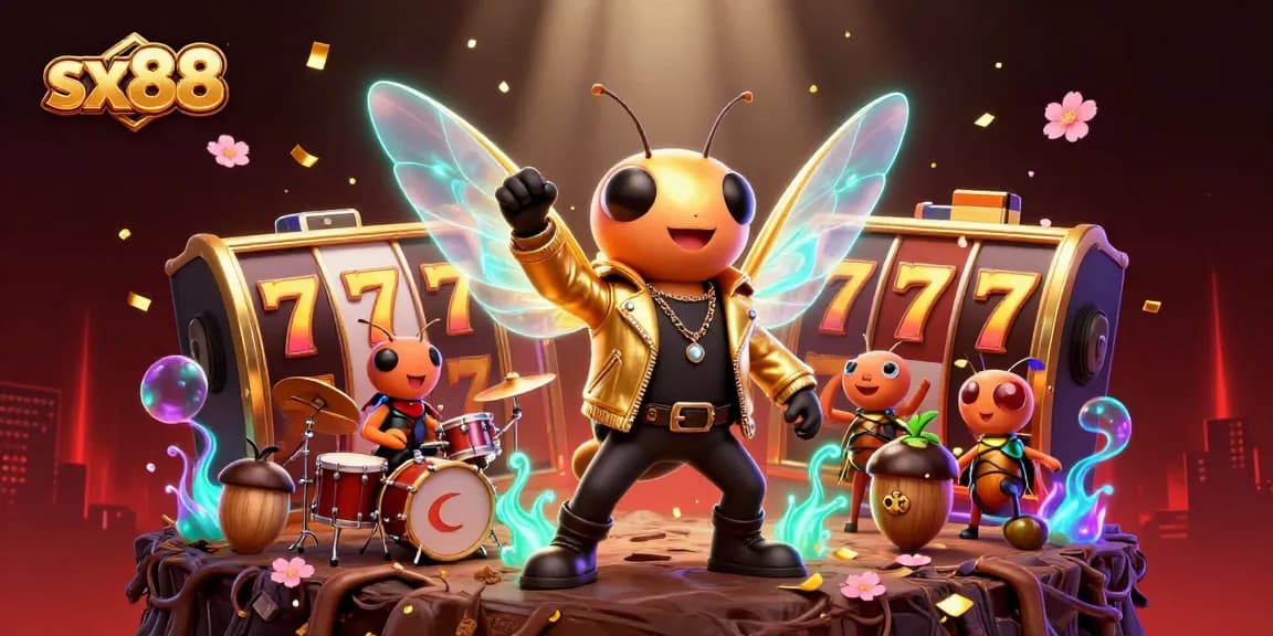 Sx88 showcases an electrifying casino scene with vibrant characters, slot games, and dynamic elements.