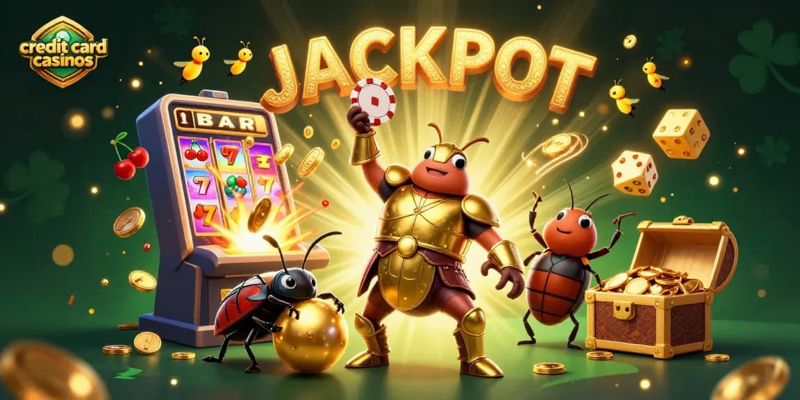 Experience the excitement of credit card casinos with vibrant characters and game elements in this dynamic illustration.