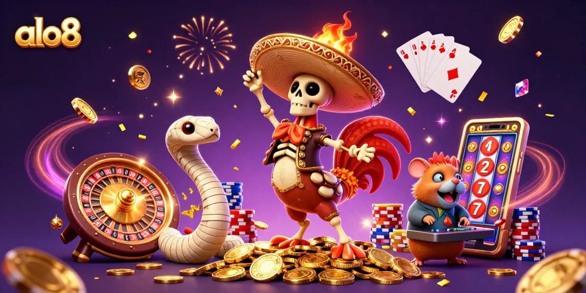 Celebrate winning moments at alo8 with lively characters and vibrant casino elements!