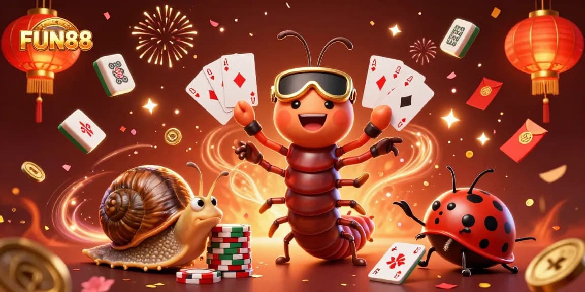 Experience FUN88 with a 3D illustration of a lively casino scene featuring a dealer and exciting game elements.