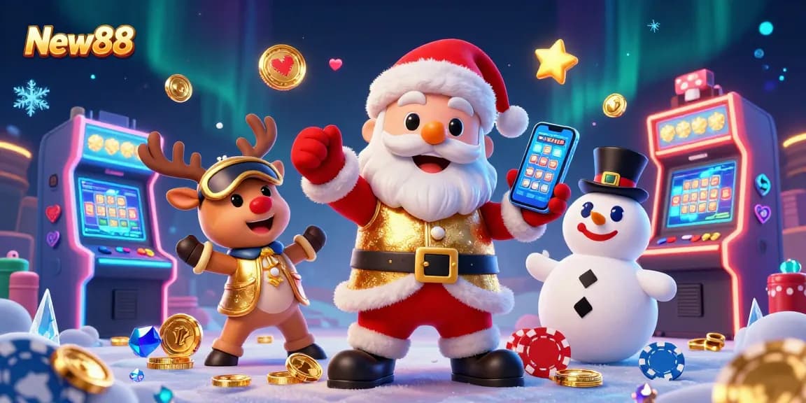 Engage with New88 as Santa spins the jackpot slots alongside his reindeer dealer.