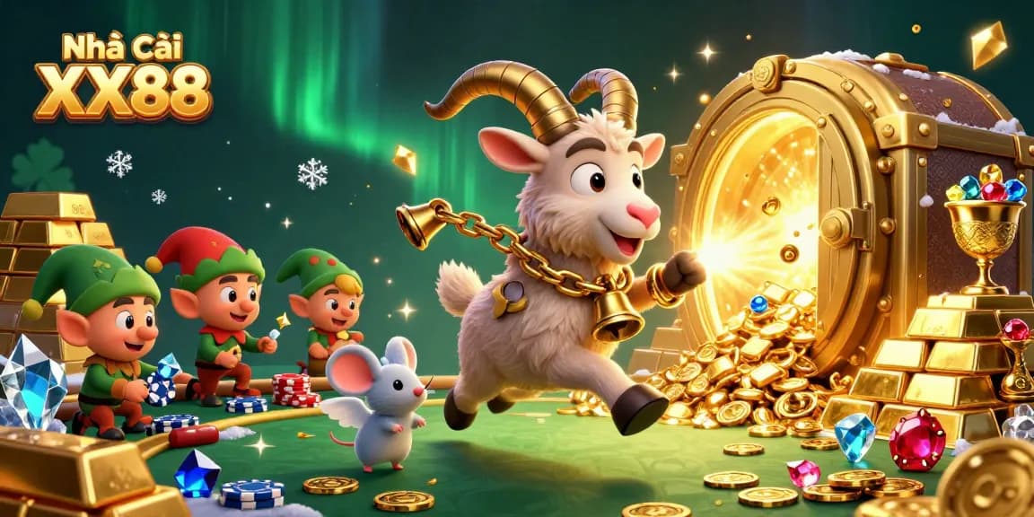 Join the excitement at Nhà cái XX88 in a vibrant casino scene featuring mischievous gremlins and festive characters.