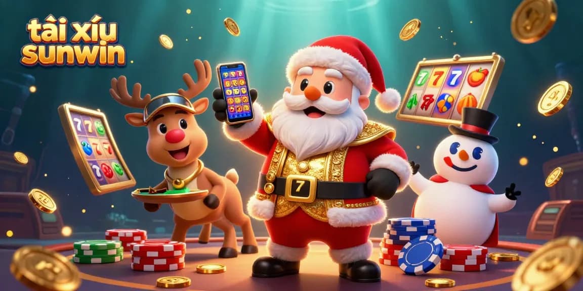 Join the fun at tài xỉu sunwin as Santa spins the jackpot slots amidst vibrant casino excitement.