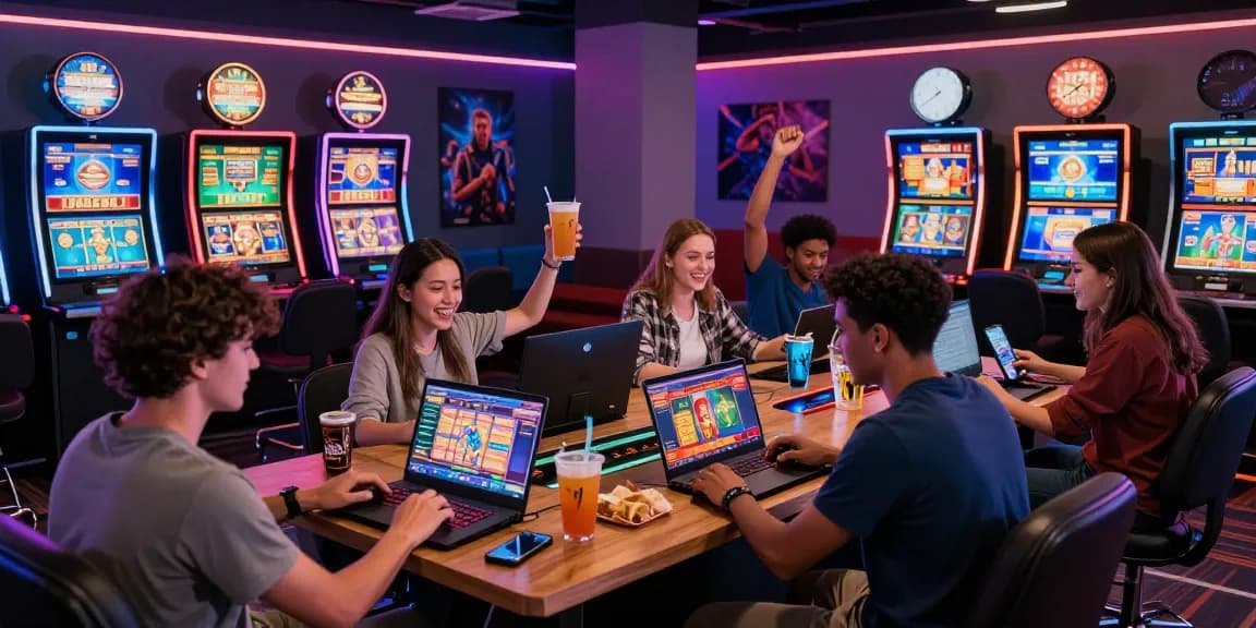 Engaging online gaming atmosphere showcasing friends at https://79club.dev/ with vibrant screens and lively interactions.