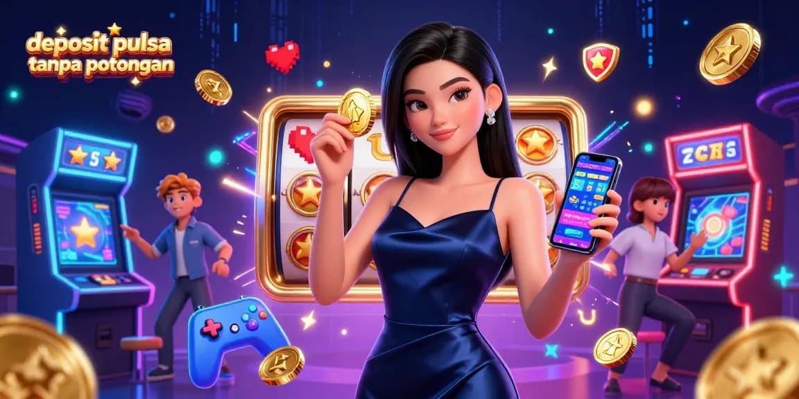 Experience thrilling wins with deposit pulsa tanpa potongan in this vibrant casino scene featuring dramatic 3D elements.