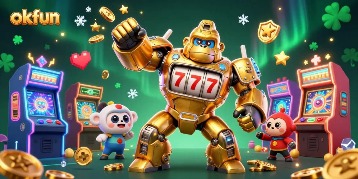 Join the excitement at okfun with action-packed slot machine adventures featuring a golden gorilla mech!