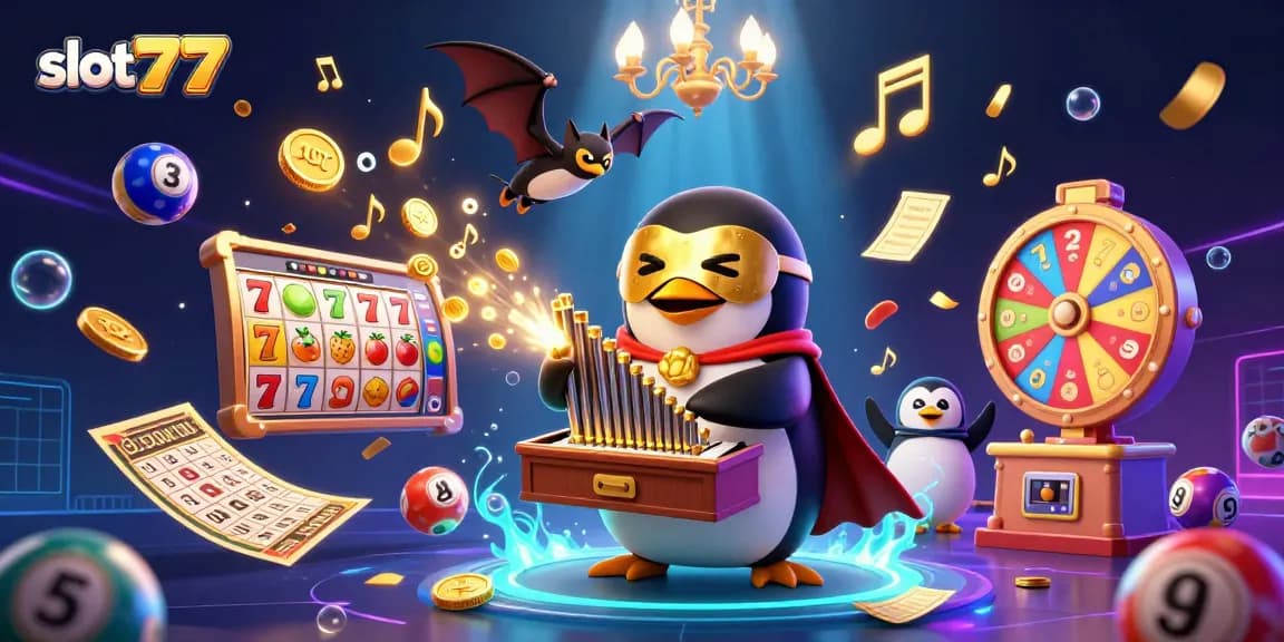 Engage with thrilling action in slot777, featuring vibrant slot reels and characters amidst a dynamic casino scene.