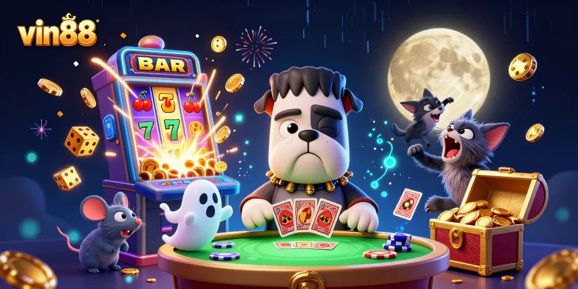 vin88 players enjoy a thrilling casino experience with fun characters and vibrant game elements