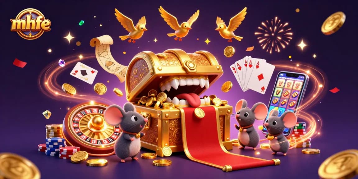 Engage with mhfe's immersive 3D scene showcasing adventure mice drawn to a treasure chest filled with riches.