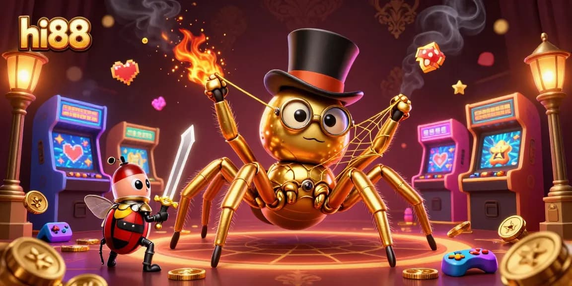 Engage in thrilling gameplay at hi88 with a dynamic scene featuring a golden tarantula and a beetle knight.