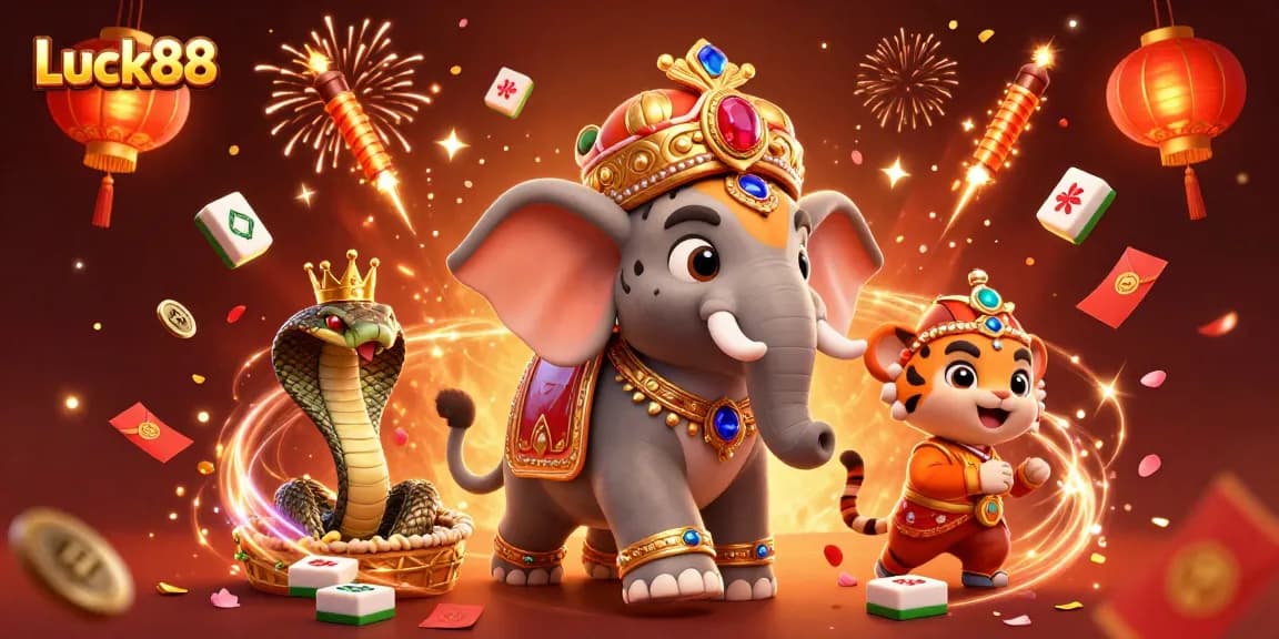 Engaging with Luck88, players spin the reels amidst vibrant, celebratory casino elements.