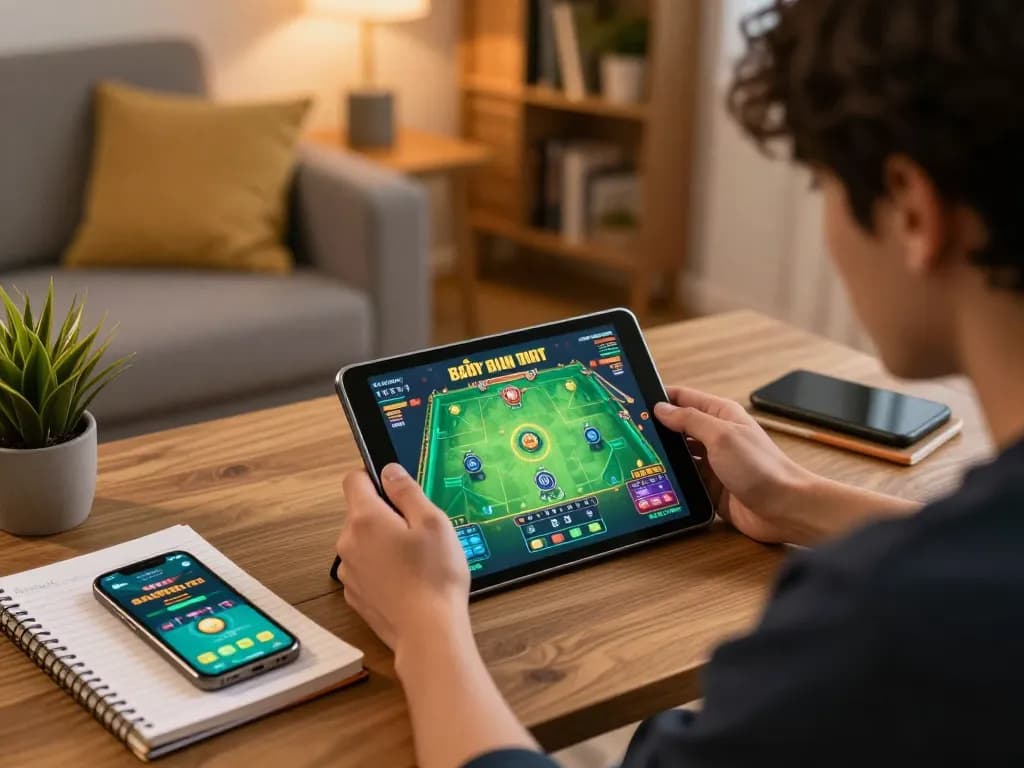 Engaging online gaming session highlighting game bài đổi thưởng with player making strategic decisions in a cozy atmosphere.