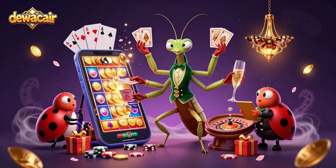 Experience thrilling gameplay with dewacair's vibrant online casino scene featuring colorful slot games and dynamic characters.