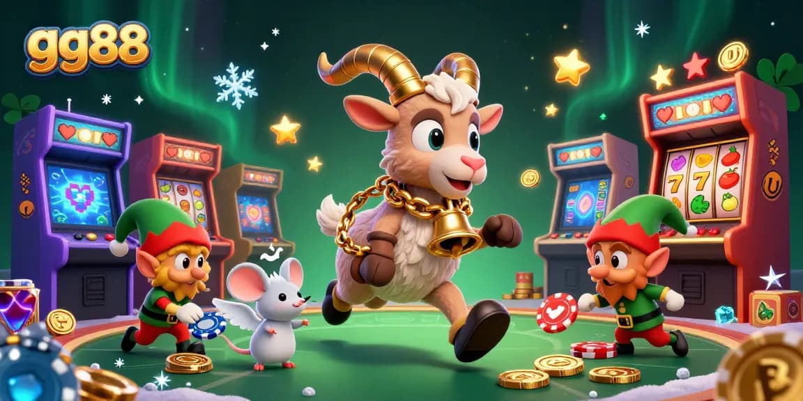 gg88 engages players in a lively casino chase with a Krampus, angel mouse, and mischievous gremlins stealing chips.