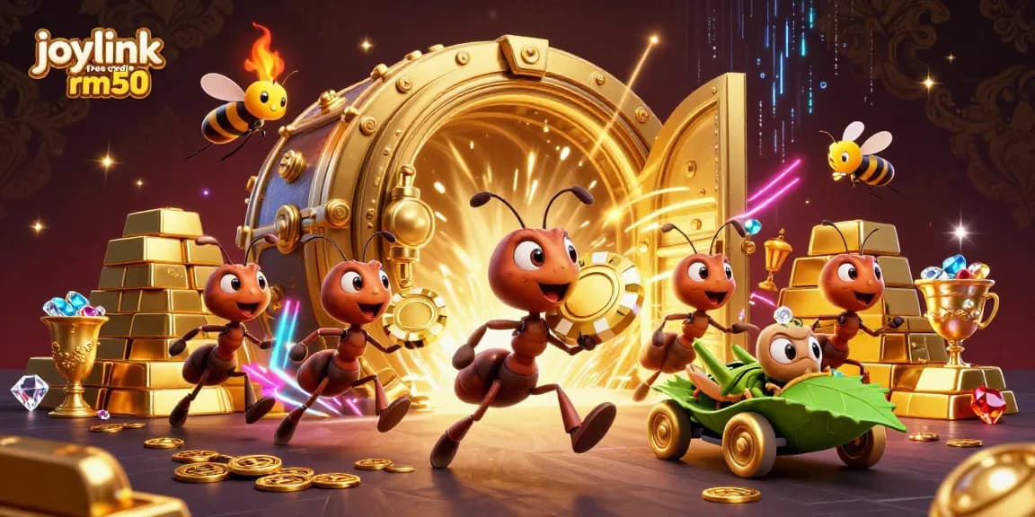 Experience joylink free credit rm50 through an adventurous illustration of ants heisting a giant poker chip.