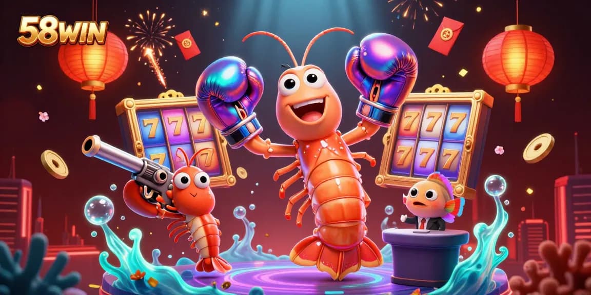 Enjoy thrilling wins at 58WIN with dynamic slots and vibrant interactive characters in this casino scene.