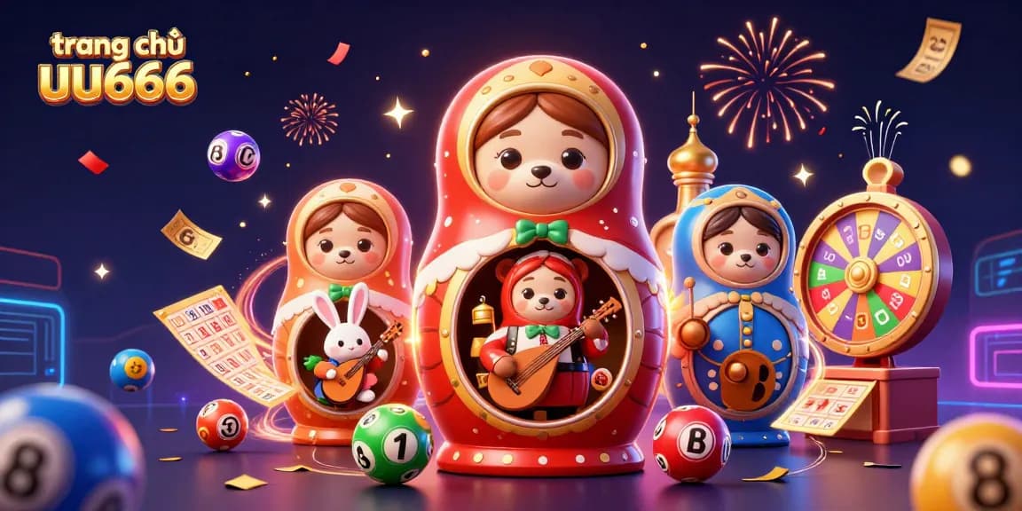 Join the fun at trang chủ uu666 with a vibrant 3D casino scene featuring bears and lottery elements!