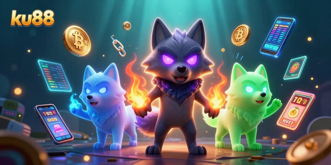 ku88 slot game action with ghostly wolves and vibrant crypto elements