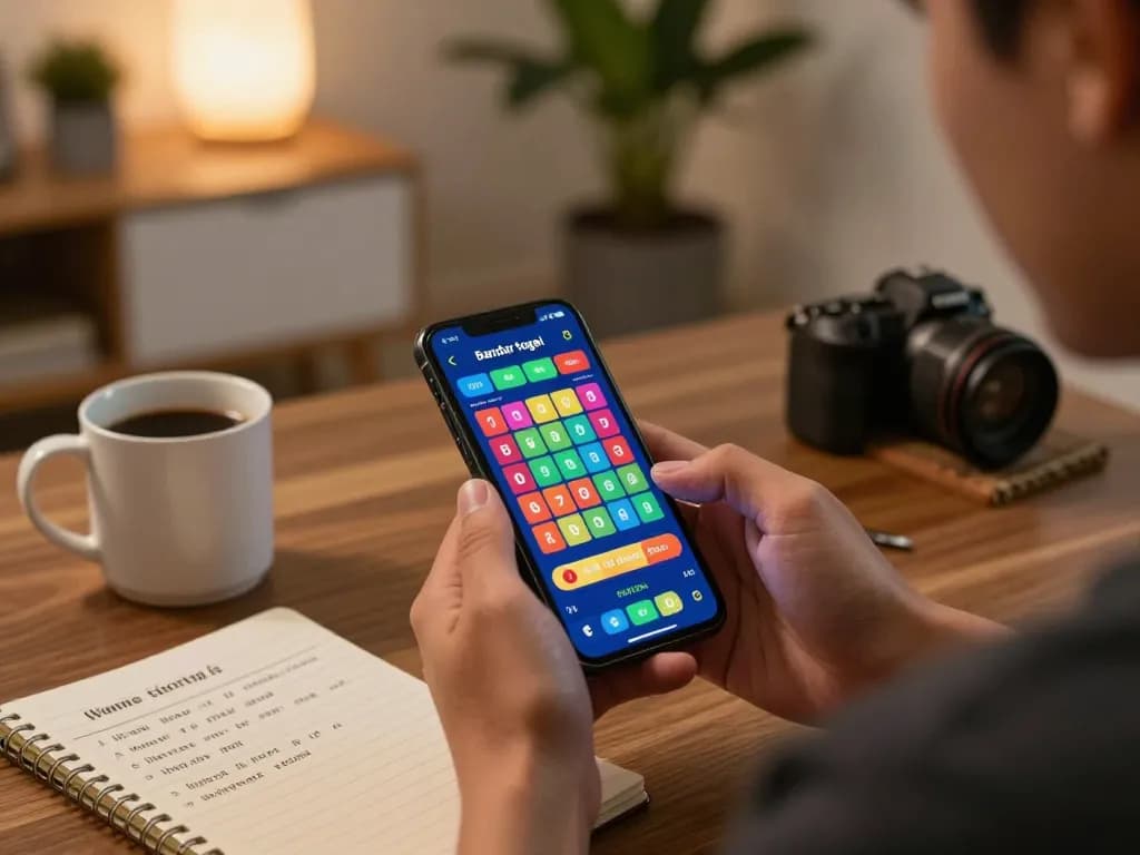 Engaging moment with a player using a smartphone for bandar togel online betting, highlighting convenience and strategy.
