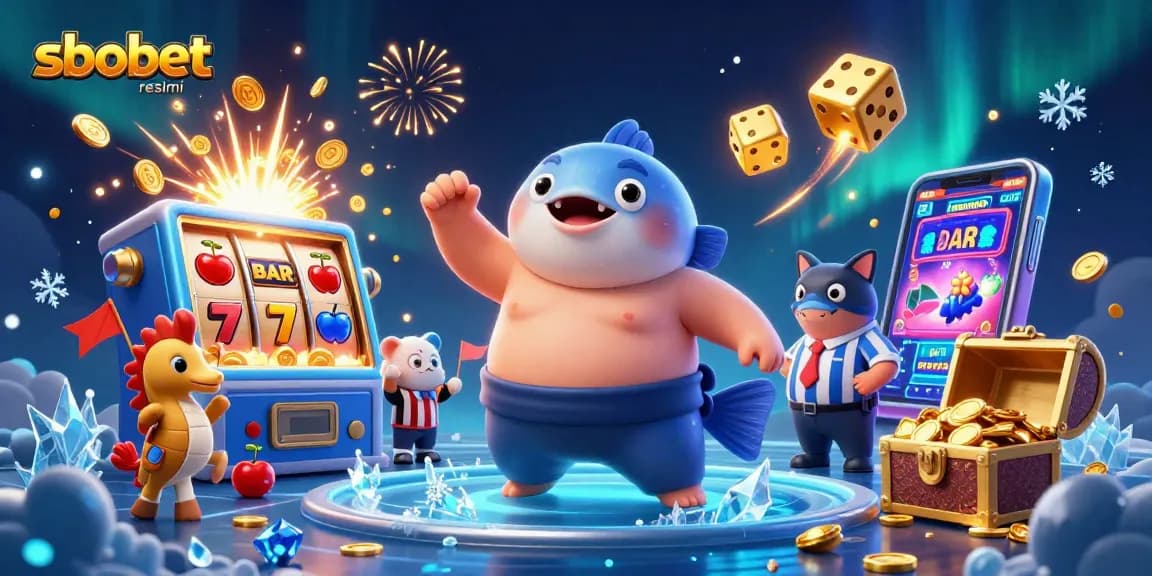 Engage in exhilarating games with sbobet resmi at our vibrant underwater casino scene featuring dynamic characters.