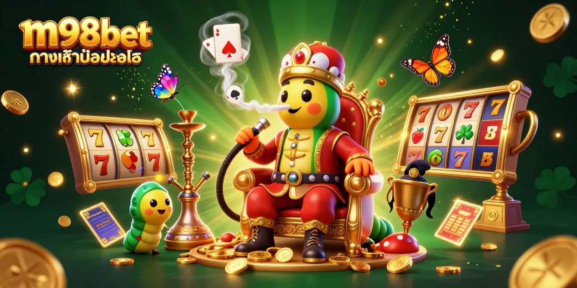 Engage in exciting action with m98bet ทางเข้ามือถือ, featuring a playful caterpillar in a Turkish outfit and slot machines.