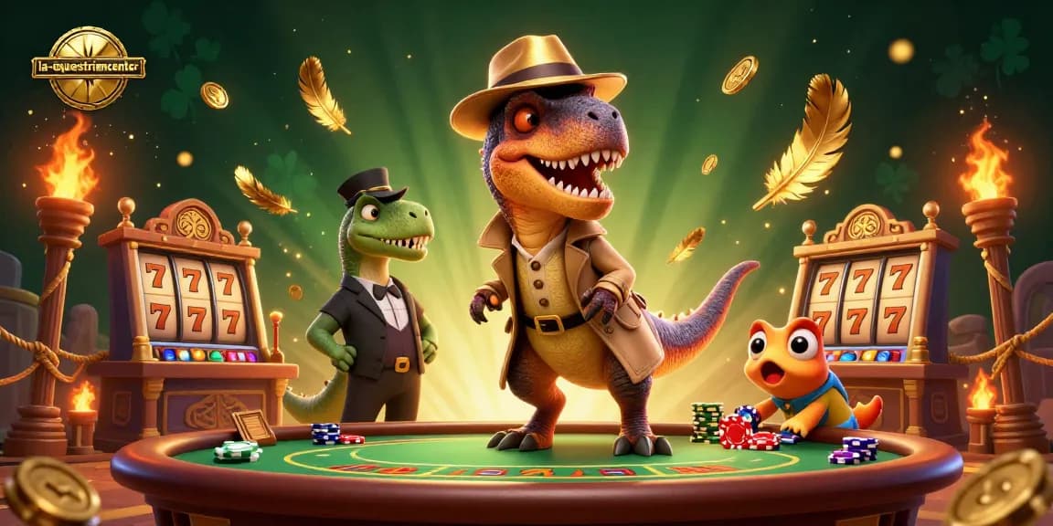Engage with the la-equestriancenter scene of a velociraptor counterplaying blackjack at a vibrant casino table.