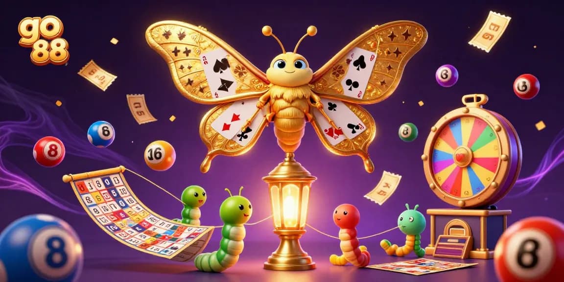Experience thrilling moments at go 88 with vibrant casino elements and a majestic moth in a dazzling scene.