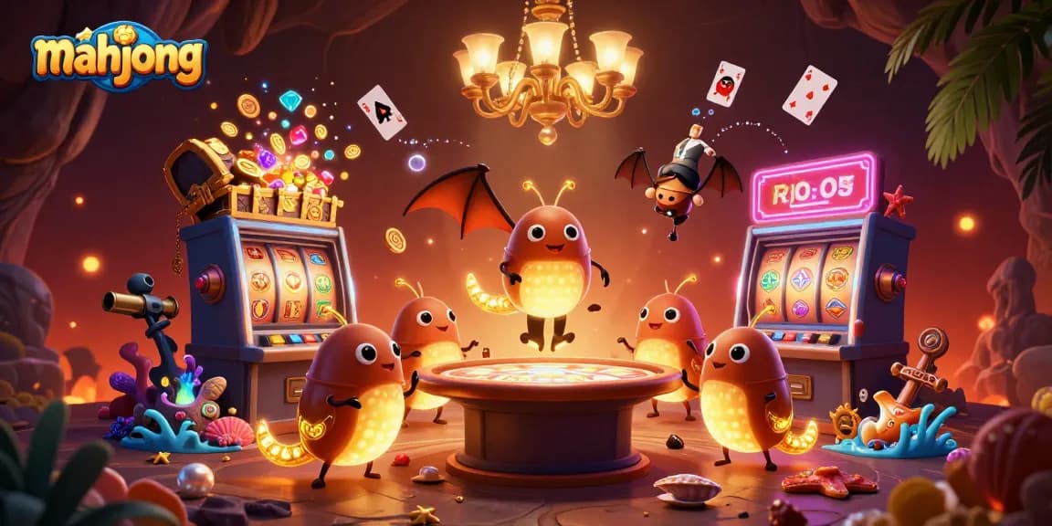 Experience mahjong excitement with vibrant casino elements and glowing creatures in a thrilling underwater scene.