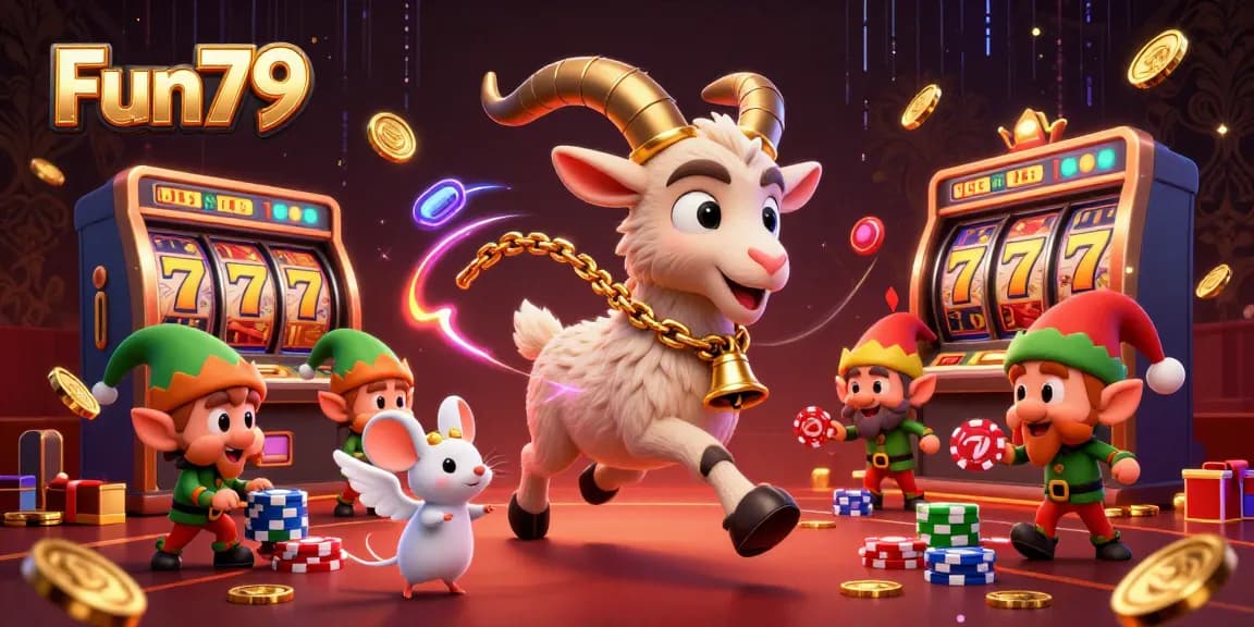 Engage in Fun79's thrill with a lively casino scene featuring Krampus and friends in a festive atmosphere.