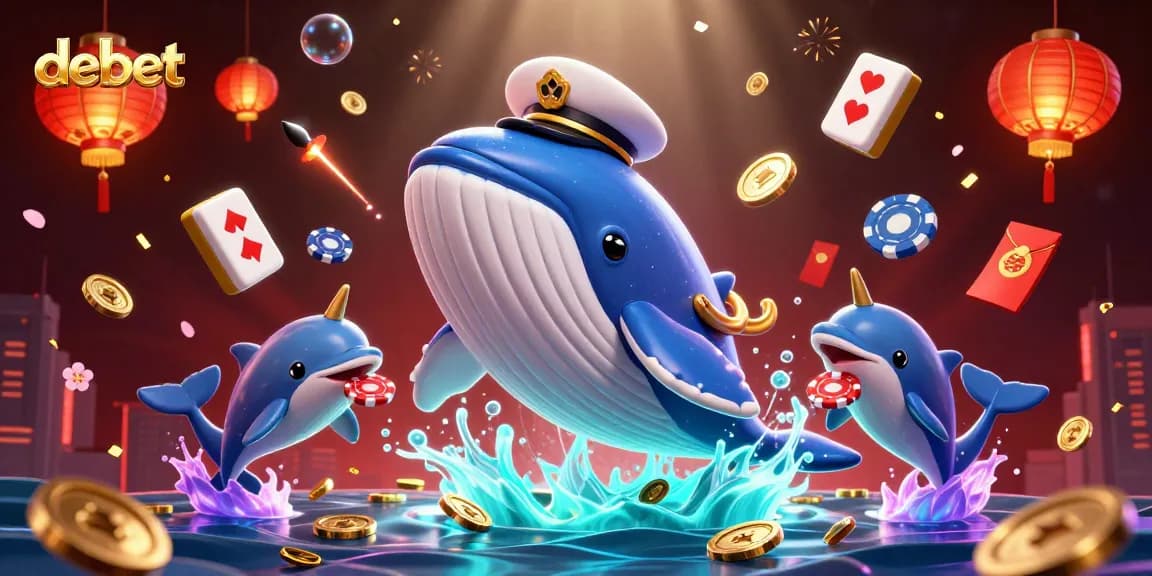 Engage with debet's gaming adventures as a whimsical whale, narwhal, and dolphins showcase casino magic.