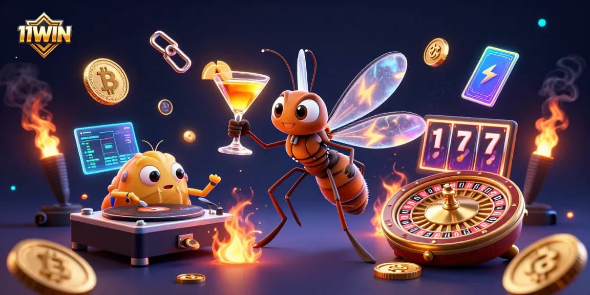 Join the action at 11WIN with a vibrant casino scene featuring animated dinosaurs and crypto elements.
