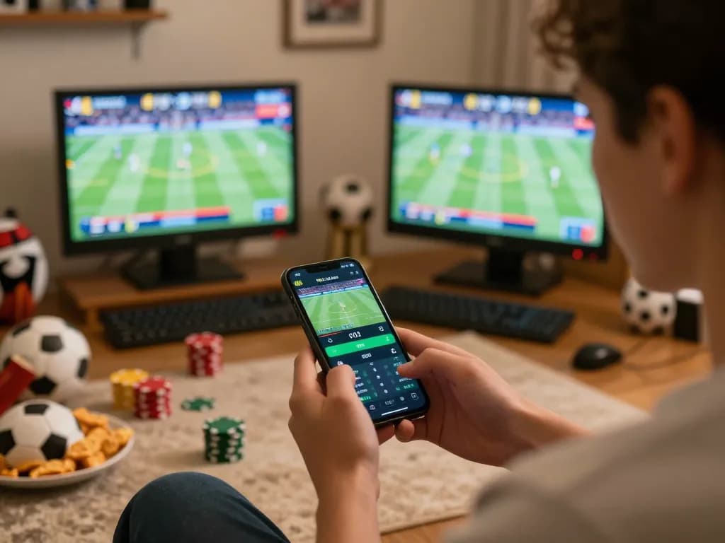 Engaged user checking ty le keo nha cai 5 updates on a mobile device during live sports events
