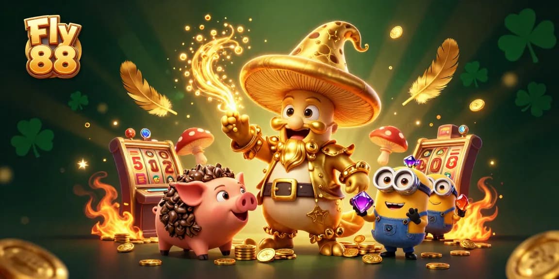 Experience thrilling gameplay at Fly 88 with a magical casino atmosphere featuring gold and gems.