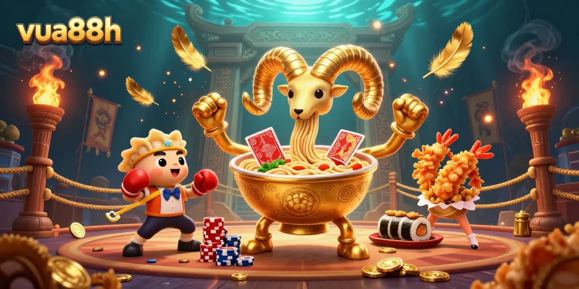 Engage with vua88h's vibrant casino games in this dynamic illustration showcasing excitement and action.