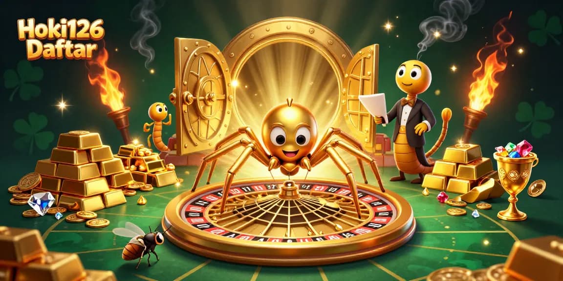 Engage with Hoki126 Daftar at the casino, featuring a friendly spider and centipede croupier.