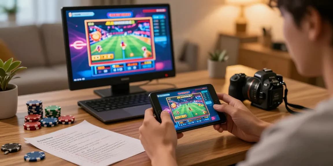 Explore link alternatif raja328 in an engaging home gaming scene with vibrant slot visuals.