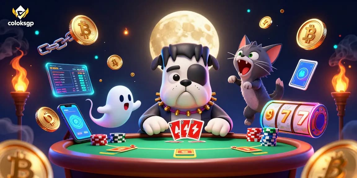 Experience the excitement of coloksgp poker with our spooky monster-themed illustration.