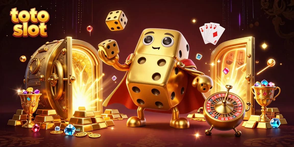 Engaging toto slot scene with a golden dice golem juggling golden dice, enhanced by dynamic casino elements.