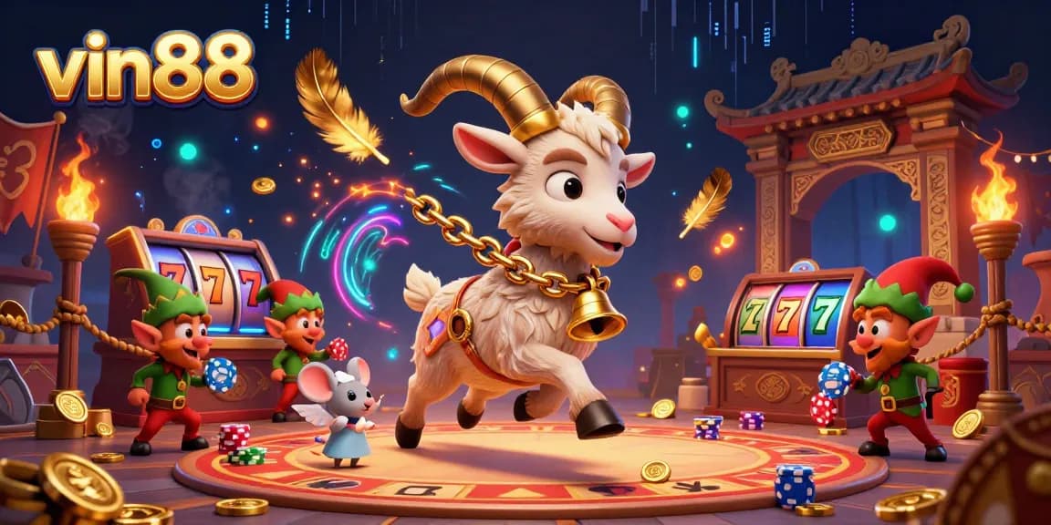 Engage with vin88 in a lively casino scene showcasing characters in vivid action with poker chips and dynamic gaming elements.