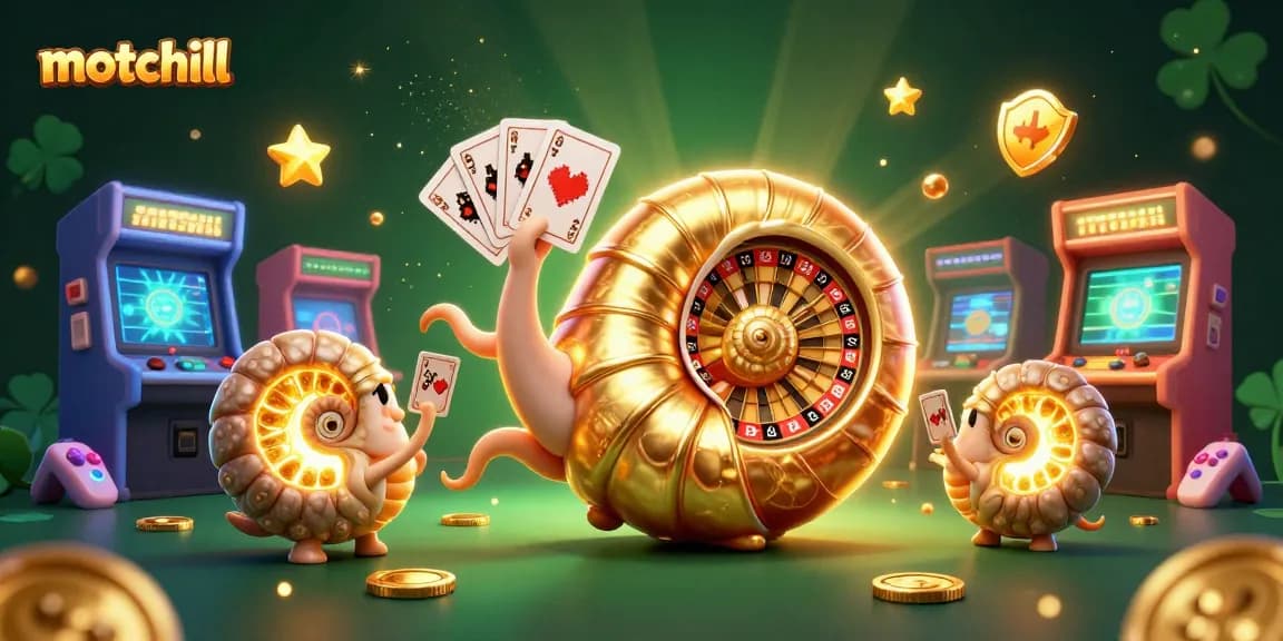 Experience thrilling gameplay with motchill's vibrant casino scene featuring a nautilus roulette and glowing game elements.