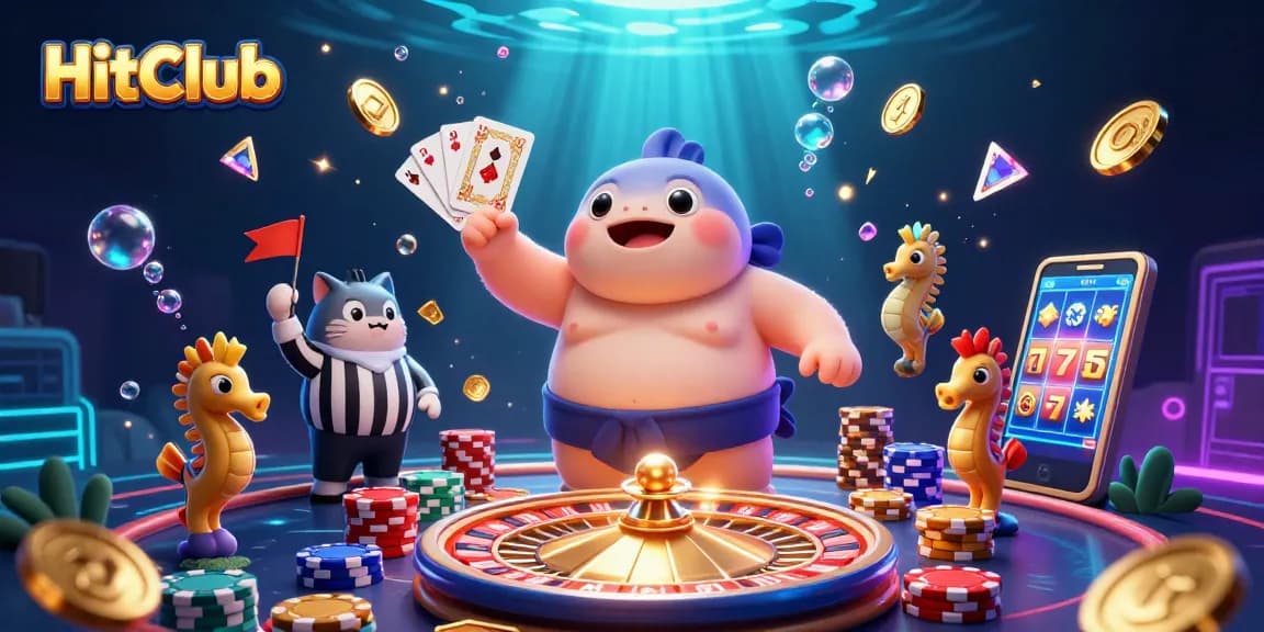 HitClub players enjoy action-packed fun with a whimsical casino scene filled with fish characters.