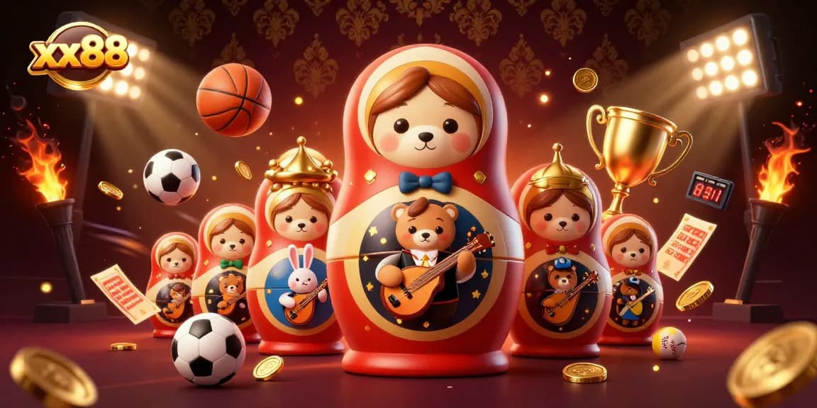 Experience the excitement of xx88 with a vibrant 3D casino scene featuring playful bear dealers and dynamic game elements.