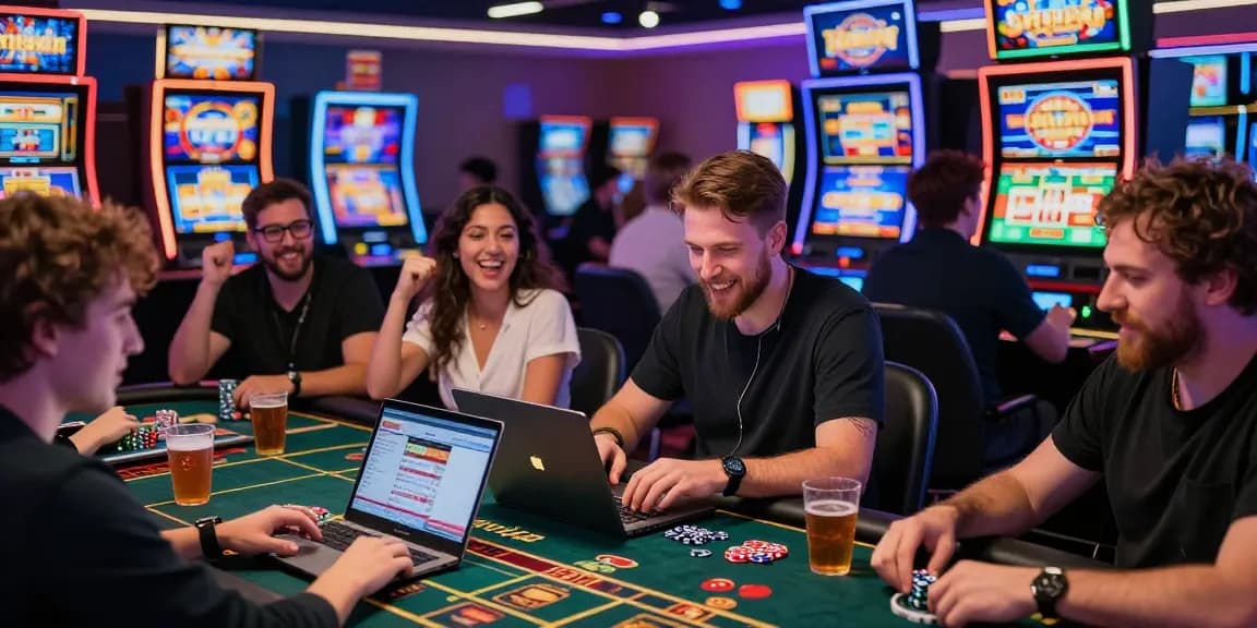 Players enjoying credit card casinos at https://aisa.org.uk in a vibrant, energetic casino setting.